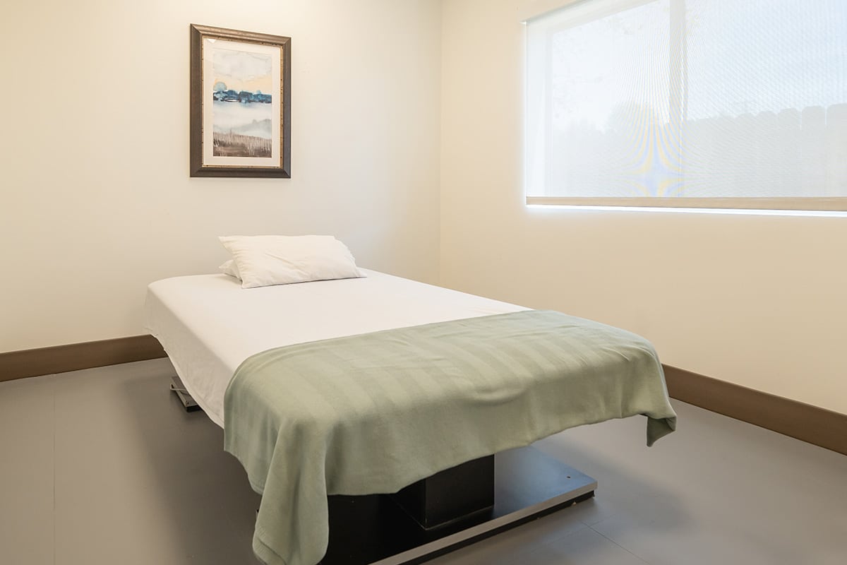 massage table at the rehab gym at the Pacific Coast facility